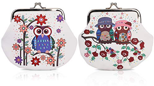 Oyachic 2 Stück Eule Geldbörse mit Clipverschluss,Owl Coin Purse,Leder Portemonnaie,Damen Knipsbörse Münzbörse Klippverschluss