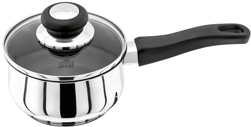 Judge Vista Stainless Steel Non-Stick Medium Saucepan 14cm, 900ml, Shatterproof Vented Glass Lid, Induction Ready, Oven Safe