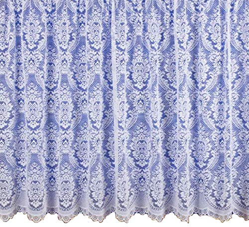 Maple Textiles Kent White Net Curtain. 30(76cm) Drop in Luxury Victorian Lace Effect Damask Pattern. Sold by the Metre.