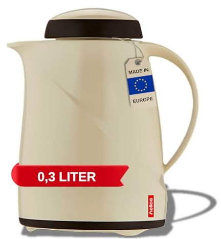 Helios Wave Thermoskanne 0,3L-6h Hält Getränke heiß & kalt Spülmaschinenfest – Leichter, robuster Kunststoffmantel – Ideal für Kaffee & Tee, vanille, 0,3 Liter