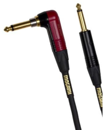 Mogami Gold INST Silent R-10 Guitar Instrument Cable, 1/4 TS Male Plugs, Gold Contacts, Right Angle silentPLUG to Straight Connectors, 10 Foot