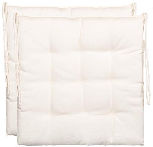 Brandsseller 2er Set Stuhlkissen 40x40x5 cm Sitzkissen Polster Stuhlauflage mit Haltebändern Dekokissen für Indoor Outdoor gesteppt - Weiß