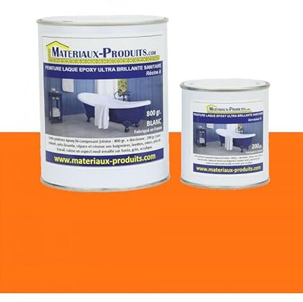 MATPRO - Peinture Laque Epoxy Salle de Bain - Sans Solvant, Auto-Lissant - Répare et Rénove Baignoire, Lavabo, Évier, Plan de Travail - Orange Brillant - 1Kg