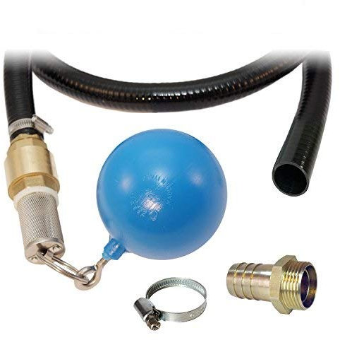 Kit d'aspiration 1 avec flexible d'aspiration/refoulement de 2 m, flotteur, embout de tuyau et clapet anti-retour en laiton, panier d'aspiration en acier inoxydable.