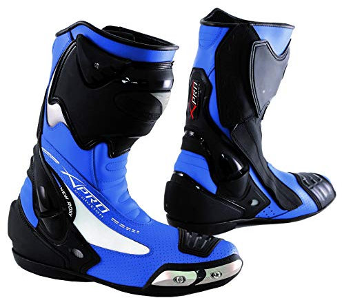 Stivale Scarpa Calzatura Pelle Moto Race Racing Sport Pista Tecnico Blu 42