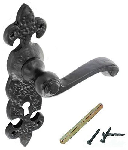 Securit Black Antique Fleur de Lys Lever Door Handle Pair Lock