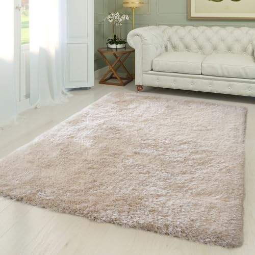 LA Rug Linens Solid Soft Plush Shag Rug Luxurious Area Rug for Modern Home Decor Non-Shedding Non-Slip Easy to Clean 1.5' Thick (Beige)