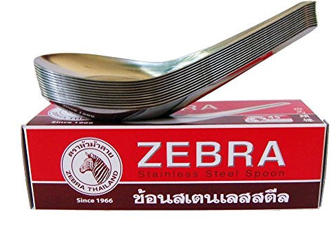 Zebra Spoon Pack of 24 Zebra Thai Chinese Asian Stainless Steel Rice Soup Spoons (2, A)