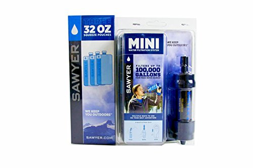 SAWYER Mini - Filtro acqua originale SPARSET con 3 sacchetti da 1 litro o 2 sacchetti da 2 litri, Nero , 3 x 1 Liter