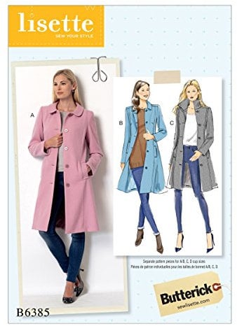 Butterick Sewing Pattern B6385 Misses’ Lisette Funnel-Neck, Peter Pan or Pointed Collar Coats