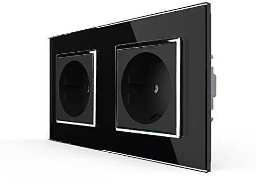 Design Glaspanel Glas Steckdose mit Kindersicherung schwarz 2fach (2Fach VL-C7C1EU-12)