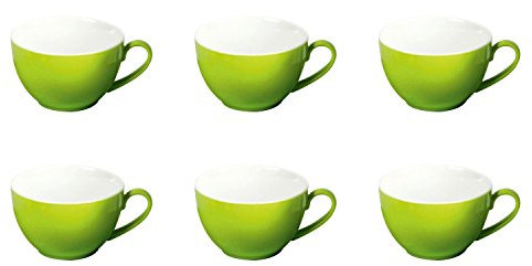 Ritzenhoff & Breker Doppio Kaffeetassen, 6er Set, Kaffee Obertassen mit farbigem Rand, Teetassen für buntes Mix & Match, Porzellan, Grün, 200 ml, 516807