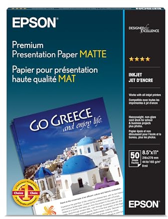 Epson Premium Presentation Paper Matte – 8.5 x 11 – 50 Sheets – Photo Paper (8.5 x 11, 94%)