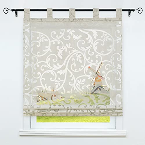 CORLIF Raffrollo Ausbrenner Transparente Raffgardine mit Schlaufen Schlaufenrollo Gardinen Modern Sand BxH 60x150 cm 1 Stück
