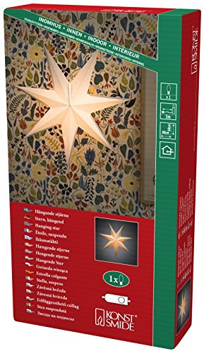 Konstsmide Weißer Papierstern, 7 Zacken, inkl. Anschlusskabel mit an/aus Schalter, ohne Leuchtmittel, E14 Lampenhalterung, 230V, Innen, weißes Kabel - 2917-200