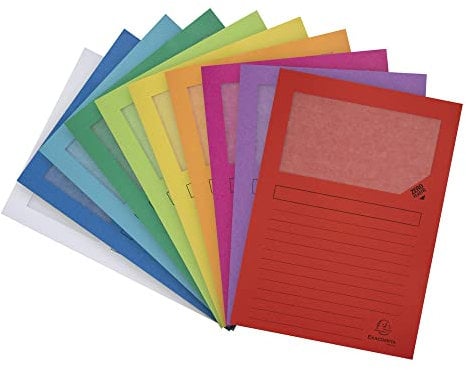 Exacompta - Réf. 50000E - Paquet de 50 chemises à fenêtre sans plastique Forever® 120 g/m² - couleurs vives - 100% recyclées et certifiées Ange Bleu - dimensions 22x31 cm pour A4 -10 couleurs assorties