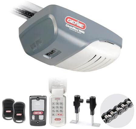 Genie ChainMax 1000 Garage Door Opener - Durable Chain Drive - Includes two 3-Button Pre-Programmed Remotes,Wall Console, Wireless Keypad, Safe-T-Beams - Model 3022-TKH, 140V DC Motor,Gray