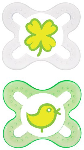 MAM Schnuller Start Silikon 0-2 Motiv Kleeblatt/Vogel, 2 Stück