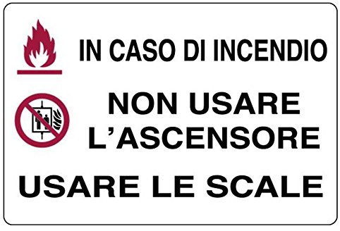 PIXLEMON Cartello Alluminio cm 30x20 in Caso di Incendio Non Usare L'ASCENSORE Usare Le Scale