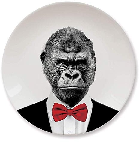 Wild Dining Dinner Plate I Funny Dinner Plate I 100% Ceramic I 9-inch Plate I Funny Plate with Goofy Pet Print I Novelty Tableware | Gift Idea for Students | Dishwasher Microwave and Food Safe-Gorilla