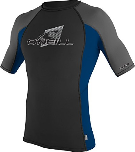 O'Neill Men's Skins Short Sleeve Crew Rash Guard Nylon Elastane Shirt - Black/Deep Sea/Graphite, X-Large