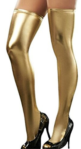 TiaoBug Wetlook Halterlose Damenstrümpfe Stockings Gotik Oberschenkel Hohe Strümpfe Einheitsgröße (Golden)