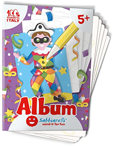 Sabbiarelli – Album Die Italienischen Masken | Klebebögen für Sand Art | Enthält 5 Klebemotive A5 | 100% Made in Italy | Kreativer Bastelspaß | Kinder 5-12 Jahre | FARBSAND NICHT ENTHALTEN