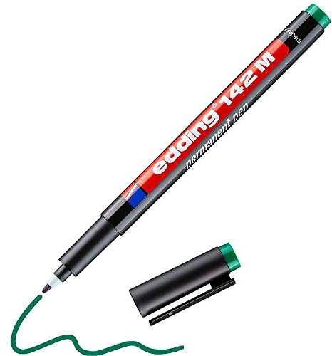 edding 142 M Permanenter Folienschreiber - grün - 1 Stift - Rundspitze 1 mm - Stift zum Schreiben auf Glas, Kunststoff, Folien und glatten Oberflächen - schnelltrocknend, wisch- und wasserfest