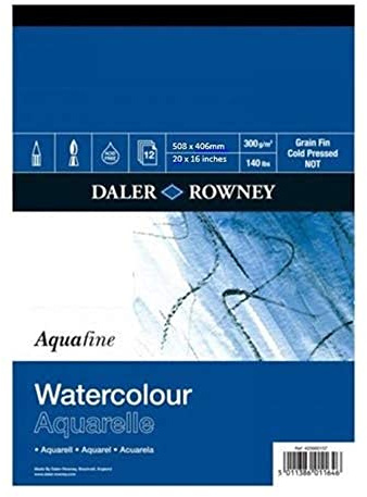 Daler-Rowney Aquafine Texture, Watercolour Paper, Cold Pressed, 300 gsm, 140lb, Pad, Glued 1 Side, 20 x 16in - 50.8 x 40.6 cm, Natural White, 12 Sheets