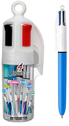BIC 4 Farben Kugelschreiber Set 4 Colours, 6er Stifte Set Variation in transparentem Stiftebecher, Ideal für das Büro, das Home Office oder die Schule