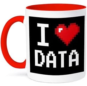 Mensuk Geeky Old School Pixelated Pixels 8-Bit I Heart I Love Data Ceramic Mug, 15-Ounce