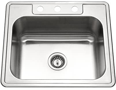 Houzer 2522-8BS3-1 Glowtone Series - Fregadero de cocina de acero inoxidable con 3 agujeros para montaje superior, 20.3 cm de profundidad