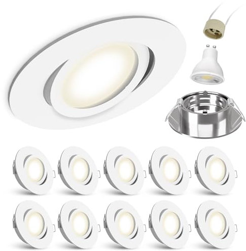 linovum 10er Set LED Decken Einbauspot rund schwenkbar weiß - inkl. LED GU10 6W neutralweiß 230V - Deckeneinbaustrahler LED 10 Stück