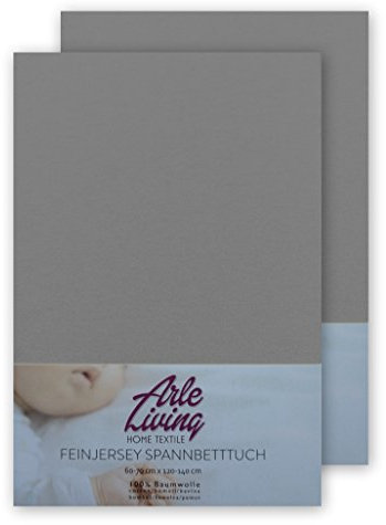 Doppelpack hochwertige Kinder Baby Jersey Spannbettlaken Spannbetttuch 60x120-70x140 cm hochwertige 140 g/m² Arle-Living (Grau, Doppelpack 60x120-70x140 cm)