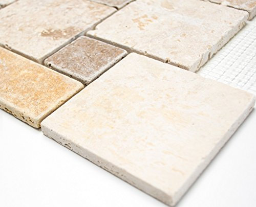 Mosaik Mini Pattern MIX TravertineTravertin Naturstein Küche, Mosaikstein Format: 150x100/100x100/48x100/48x48x10 mm, Bogengröße:, 1 Bogen/Matte