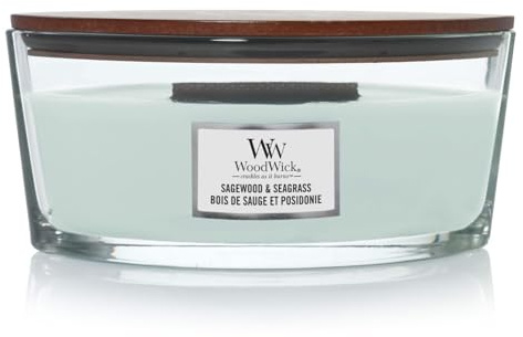 WoodWick | Ellipse-Kerze | Sagewood & Seagrass | Tolles Geschenk für Frauen