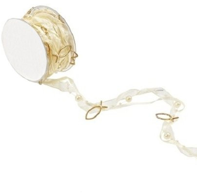 TRENDY-Band mit Perlen + Fischen a 5 m, creme-gold