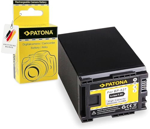 PATONA BP-827 Batterie 2000mAh Compatible avec Canon Camcorder FS11 FS21 FS22 HF10 HF20 HF100 HG20 XA20 XA40 XA60 Legria FS200 FS306 FS406 GX10 HF G10 G40 G50 M30 M40 M400 S10 S100 BP827 BP 827