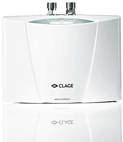 CLAGE CGA60012 MCX6 1500-15306, 3,3 litres sans robinetterie, Puissance de 5,7 Kwatts, Chauffe-Eau idéal pour 1 Adulte et 1 Enfant. Classe énergétique : A, 135x186x87 mm, Blanc