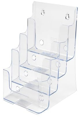 Deflecto mehrstufiger Prospekthalter, DIN A5, Hochformat, 175 x 255 x 165 mm, 4 Stufen, abgeschrägt, glasklar, für Tisch oder Wand, Werbeaufsteller, Flyer, Präsentationsständer