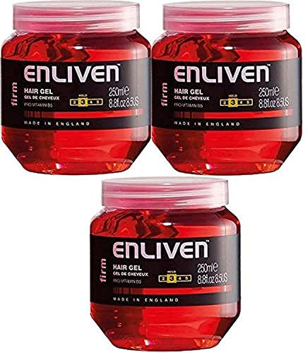 3 x ENLIVEN Haargel mit Pro-Vitamin B5 für nasses, festes, mittleres Halt, 250 ml, rot.