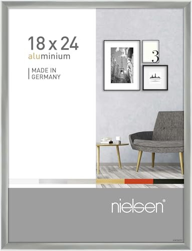 nielsen Bilderrahmen, 18 x 24 cm, Aluminium, Silber glanz, Fotorahmen zum Auftstellen und Aufhängen im Hoch- & Querformat, Echtglas, Pixel
