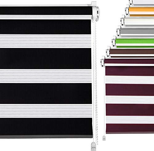 Doppelrollo Schwarz 55x150cm Duo-Rollo für Fenster Klemmfix ohne Bohren