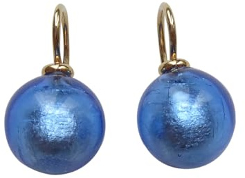 Ohr-Hänger Ohrringe Murano-Glas Perle blau 12 mm Durchmesser Sterling-Silber gold-plattiert 585 Goldschmiede-Arbeit Handarbeit Unikat