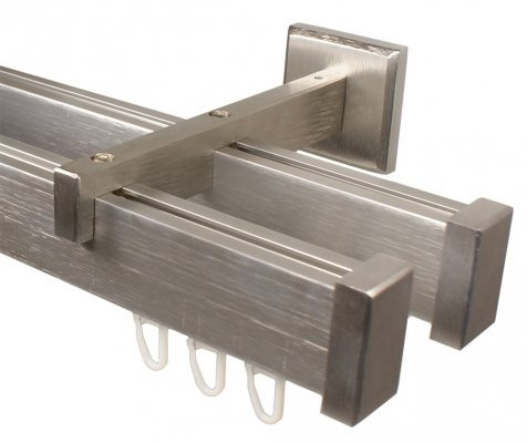 Eckige Design Innenlauf Gardinenstange 2-läufig aus Aluminium Farbe Edelstahl, 180 cm