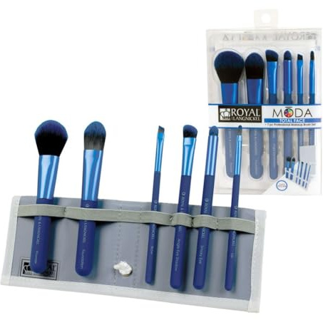 Royal Brush Moda Total Face Cosmetic Brush Set and Case, Blue
