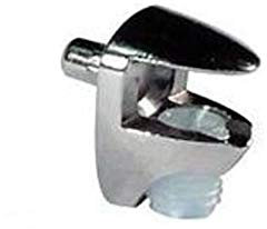 Rohans 4 x Shelf Glass Support Stud Clamps for Wardrobe Cabinet Cupboard Bookcase Closets Showcase Kitchen, 5mm, Zinc Alloy & Nylon Screw, Silicone Suction Cup Stick, Silver, XP9231