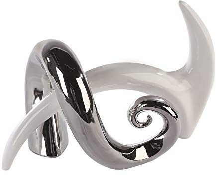 GILDE Edle 2-teilige Skulptur Duo aus Keramik weiß Silber Länge 40 cm Höhe 30 cm