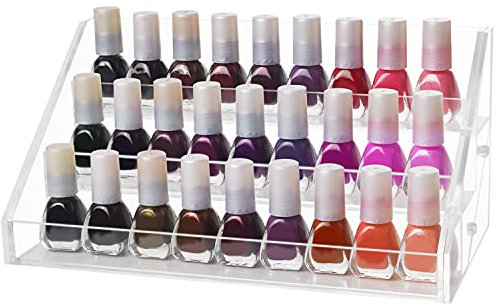 Kurtzy Rangement Vernis a Ongle à 3 Niveaux - Présentoir Vernis Acrylique Transparent - L23,5 x l12,5 x H11,5 cm - Jusqu’à 30 Vernis Standard - Pour Table, Bureau ou Étagère