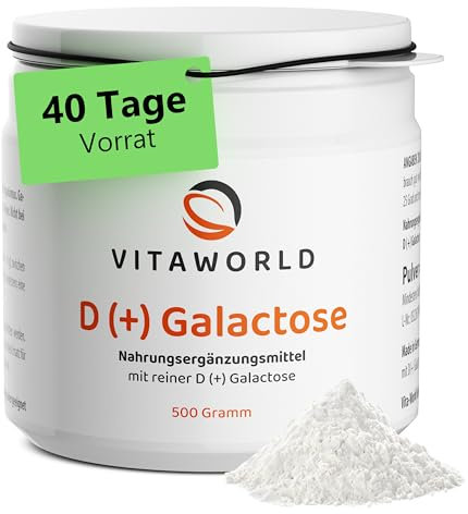 D(+) Galactose - Galactose Pulver (500g) - 40-Tagesvorrat - wichtige Energiequelle - Einfachzucker für das Gehirn - ohne unerwünschte Zusätze, vegetarisch, glutenfrei und laktosefrei - vitaworld